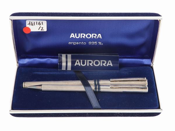Penna stilografica e portamine in argento 925/1000, Aurora