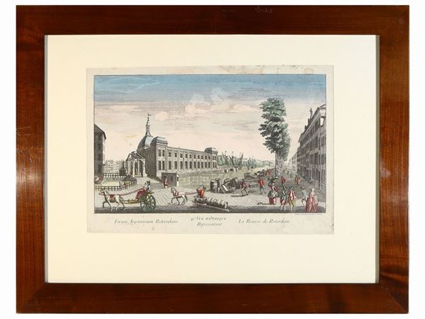 Scuola francese del XVIII secolo : Vue d'optique: La Bourse de Roterdam  - Asta L'Arte di Arredare - Maison Bibelot - Casa d'Aste Firenze - Milano