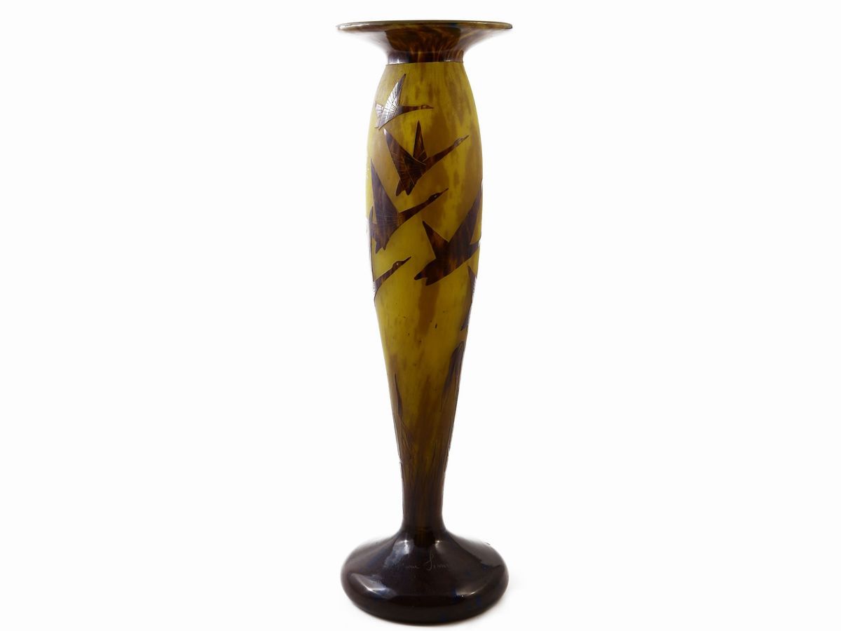 Vaso in Vetro a Cammeo le Verre Français Decoro Halbrans