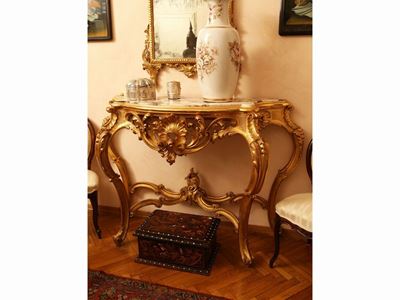 Console in Legno Intagliato e Dorato