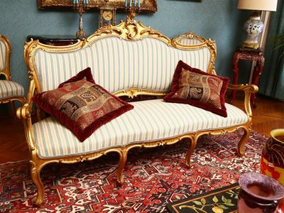 Divano in Legno Intagliato e Dorato