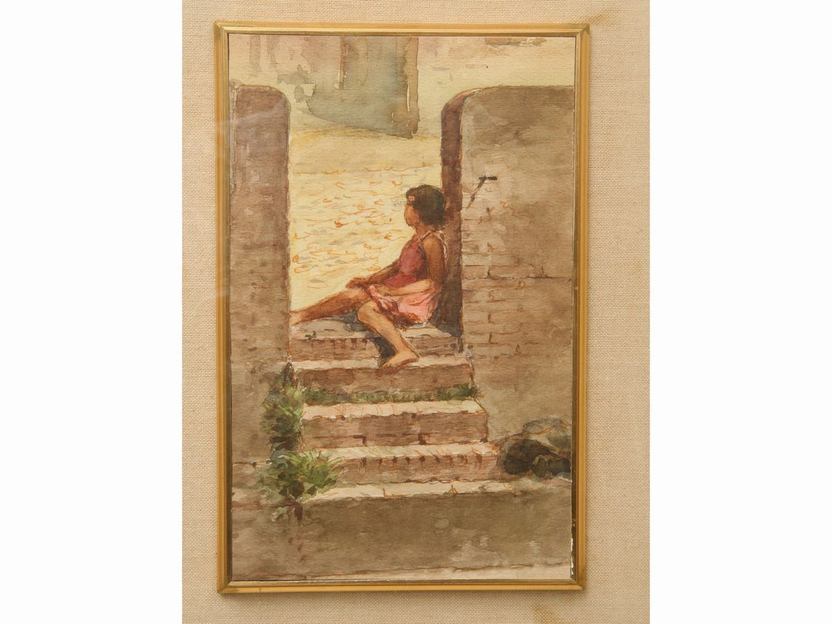 Bambina in un Paesaggio - Personaggi Maschili con Turbanti - Veduta di Spiaggia con Personaggi