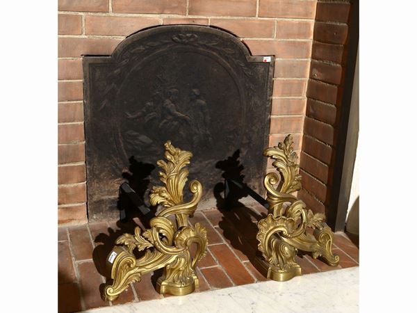 Chimney harness in gilded bronze  (late 19th century)  - Auction The collector's florentine house - Maison Bibelot - Casa d'Aste Firenze - Milano
