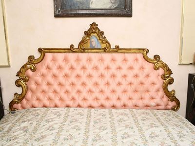 Testiera per Letto Matrimoniale in Legno Intagliato e Dorato