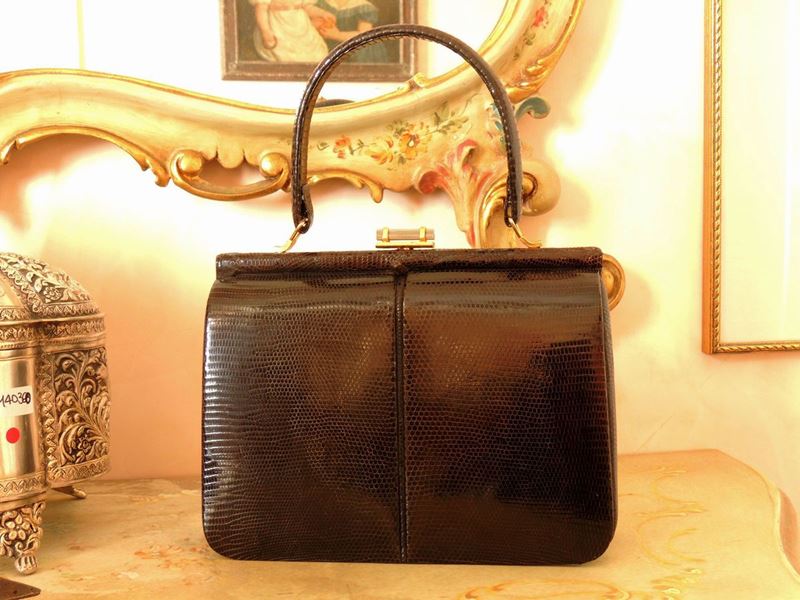 Borsa a Mano in Lucertola Marrone