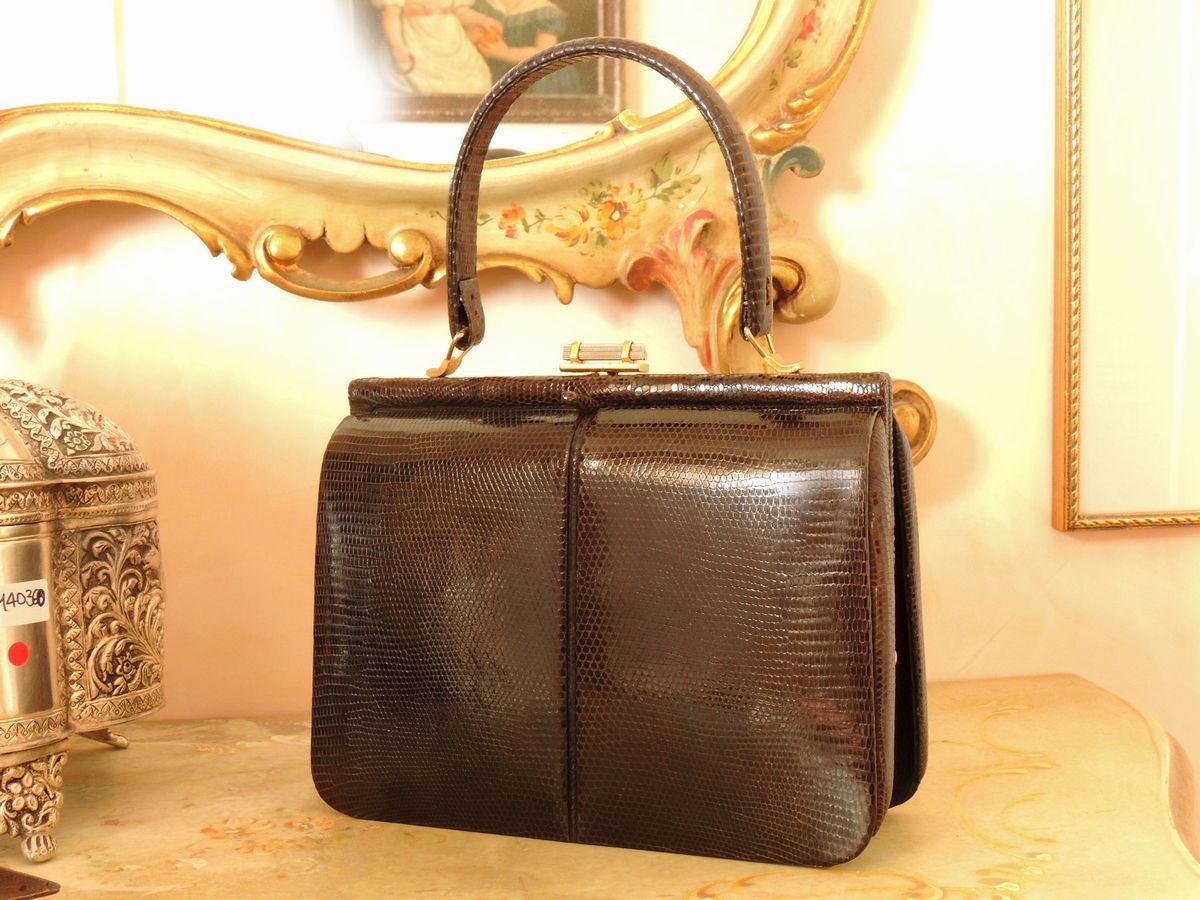 Borsa a Mano in Lucertola Marrone