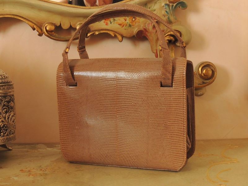 Borsa a Mano in Lucertola Beige