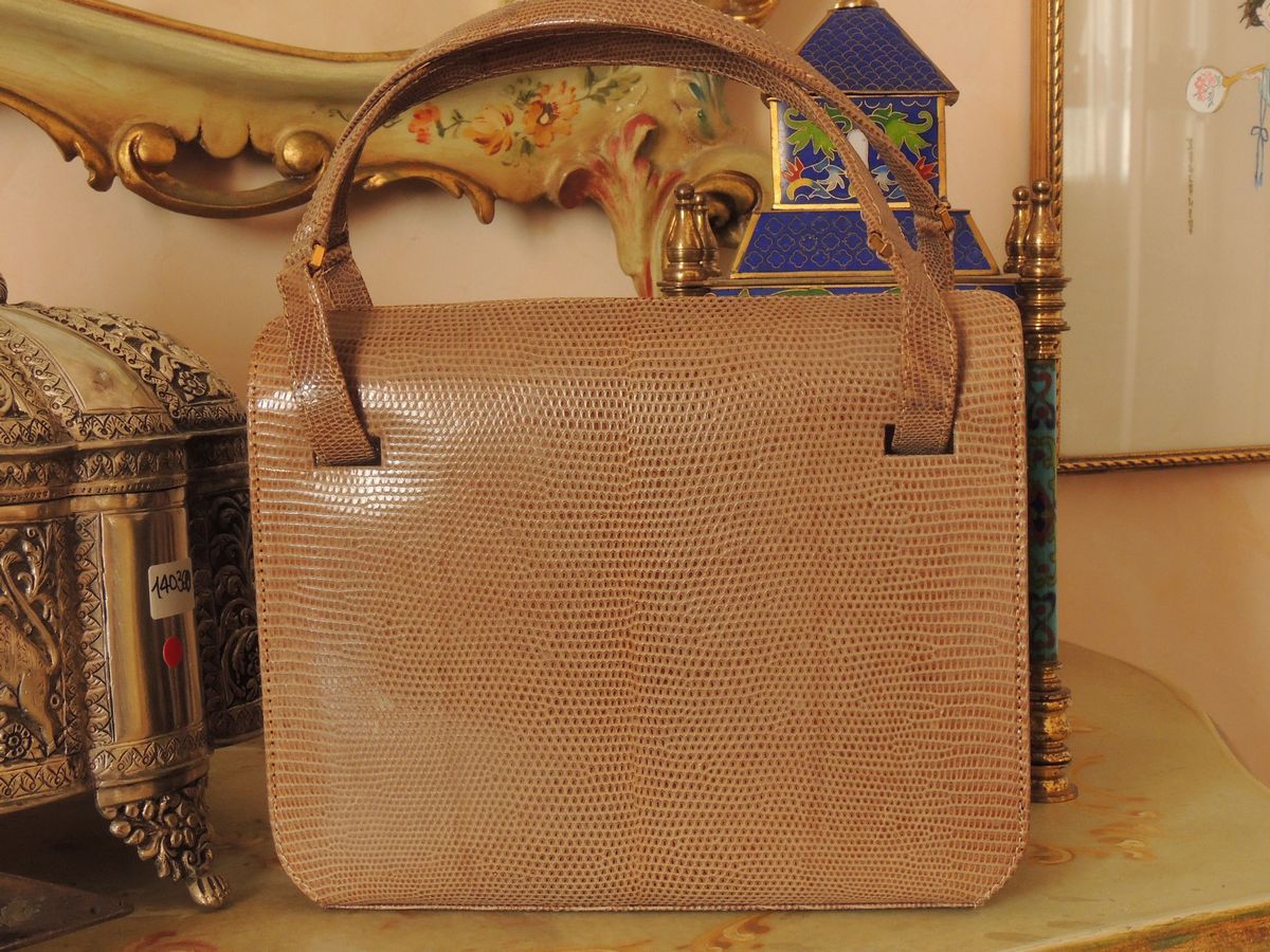Borsa a Mano in Lucertola Beige