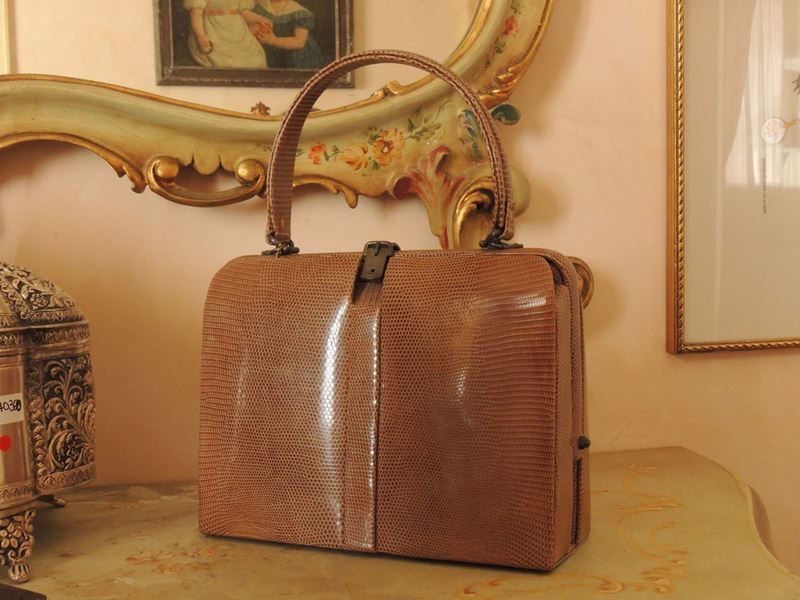 Borsa a Mano in Lucertola Beige