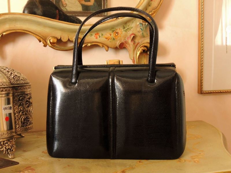 Borsa a Mano in Lucertola Nera