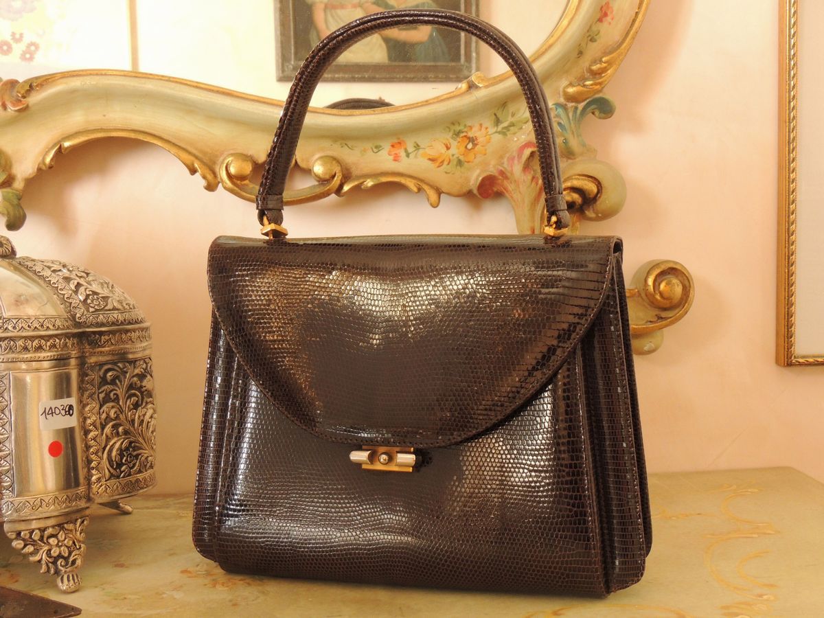 Borsa a Mano in Lucertola Marrone