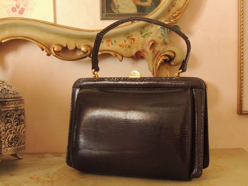 Borsa a Mano in Lucertola Marrone