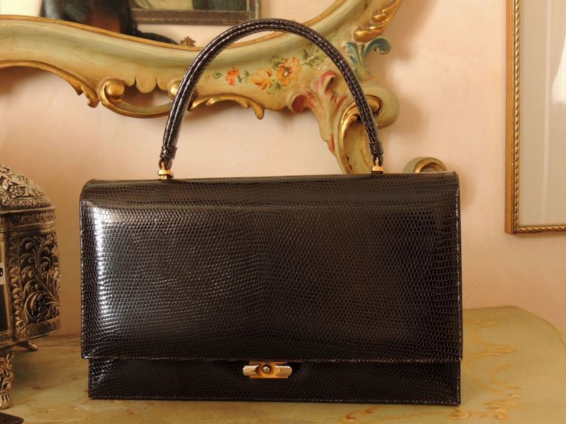 Borsa a Mano in Lucertola Marrone