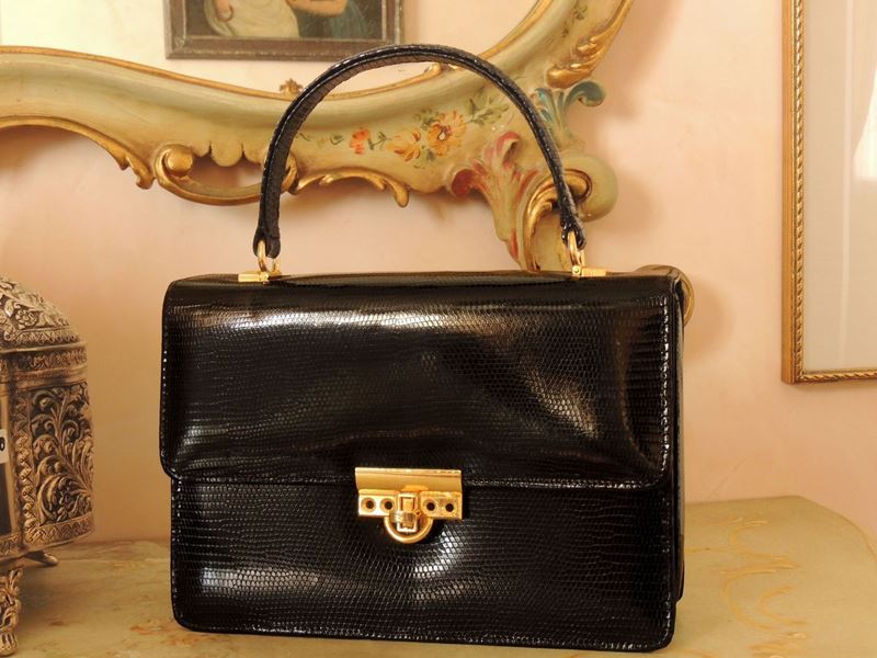 Borsa a Mano in Lucertola Nera