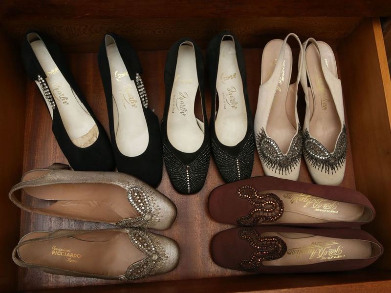 Lotto di Scarpe Vintage in Pelle e Tessuto