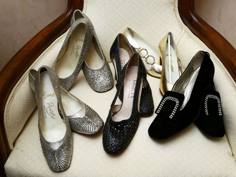 Lotto di Scarpe Vintage in Pelle, Velluto e Tessuto