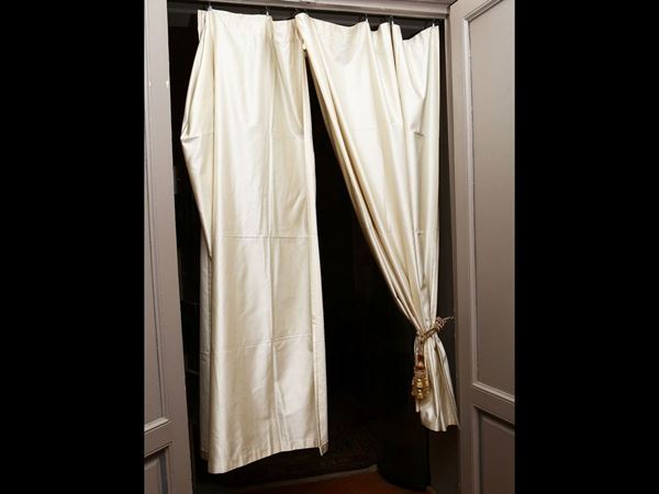 Four ivory silk blend curtains