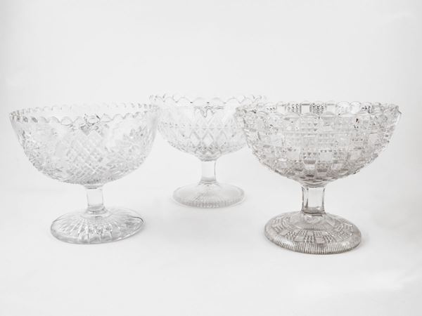 Series of six large pressed glass bowls