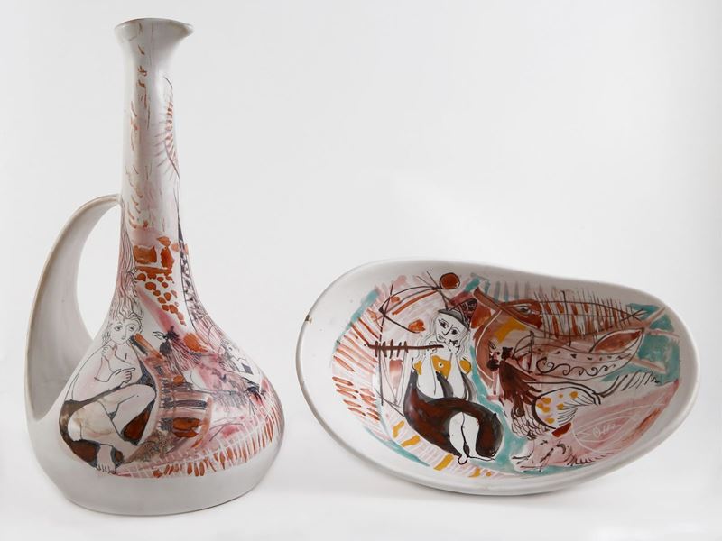 Cerchia di Leandro da Ponte, Detto Leandro Bassano - Brocca e Ciotola in Ceramica, Baratti