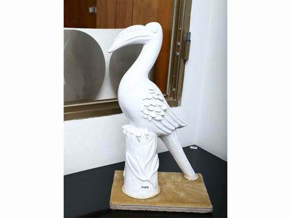 Uccello esotico in ceramica smaltata, Delio Granchi