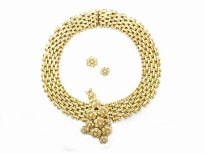 Parure Spallanzani Girocollo-spilla Scomponibili e Orecchini in Oro Giallo e Diamanti