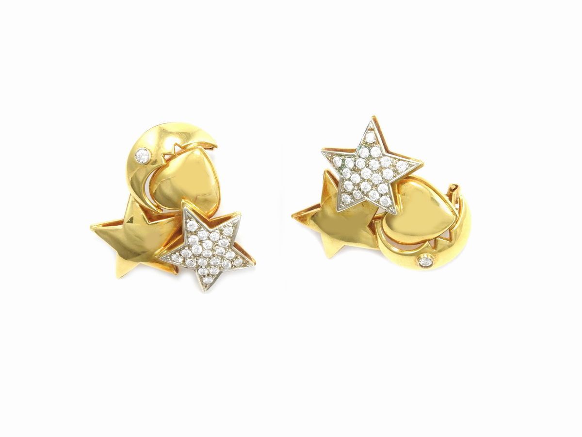 Demi Parure Spallanzani, Collana ed Orecchini in Oro Giallo con Diamanti e Corallo Rosa Arancio