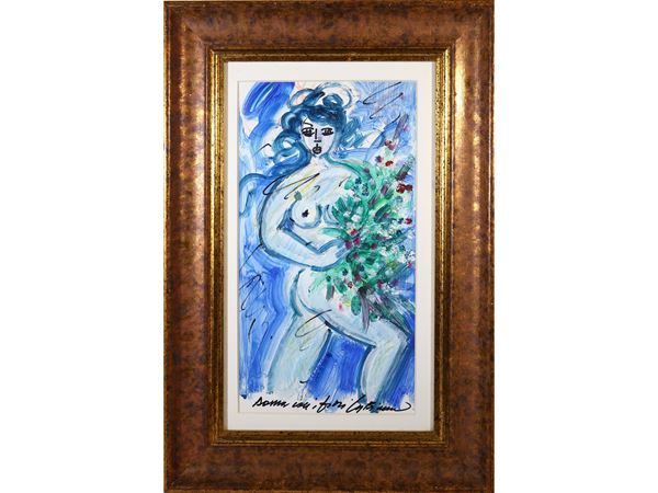 Dino La Bianca : Donna con i fiori  - Asta Arte Moderna e Contemporanea - Maison Bibelot - Casa d'Aste Firenze - Milano