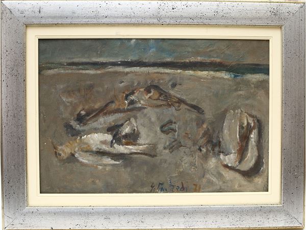 Giuseppe Manfredi - Natura morta in un paesaggio marino 1971