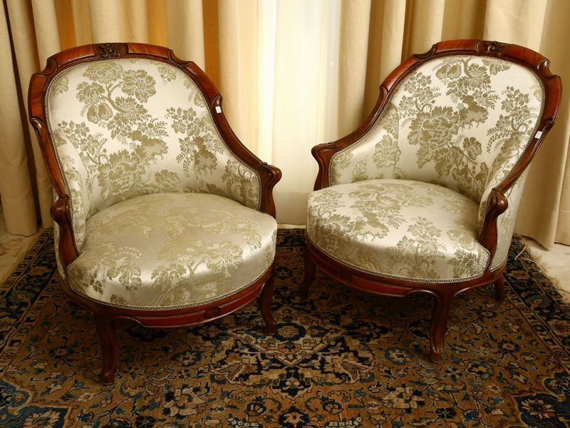 Coppia di Poltroncine a Gondola Piuma di Noce e Noce