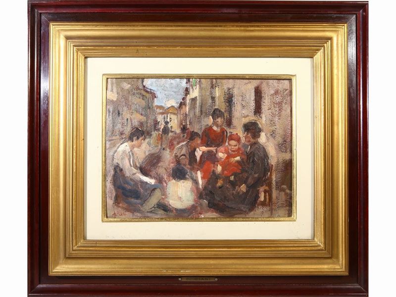 Cesare Ciani - Scorcio di Paese con Personaggi