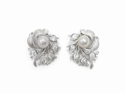 Orecchini Marcello Minotto in Oro Bianco con Diamanti e Perle Coltivate