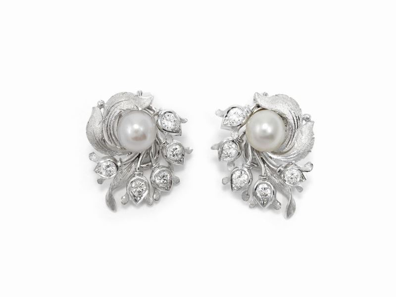 Orecchini Marcello Minotto in Oro Bianco con Diamanti e Perle Coltivate