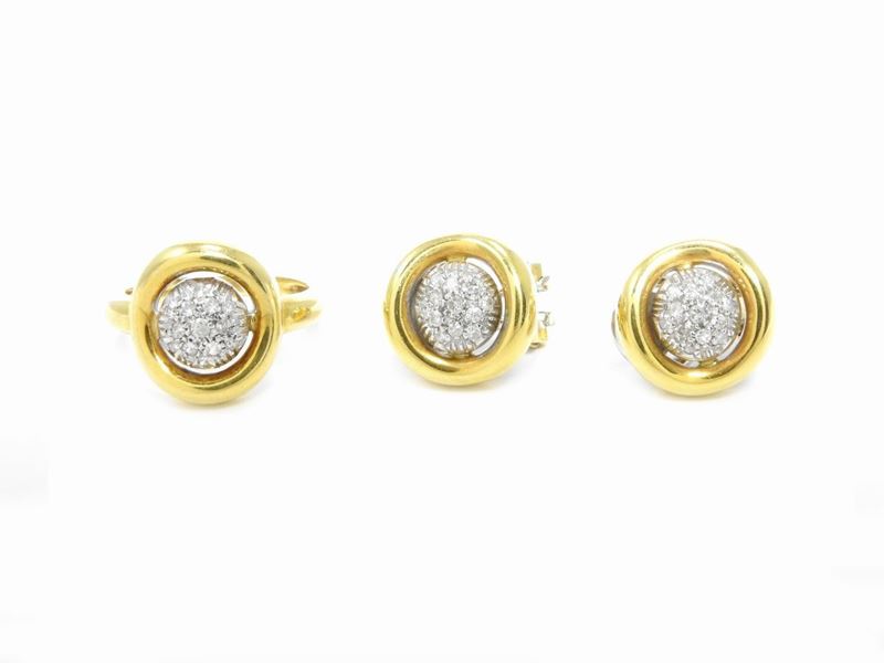 Demi Parure Anello e Orecchini in Oro Bianco e Giallo con Diamanti