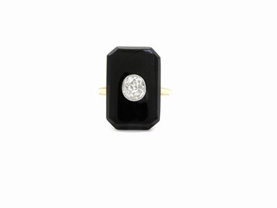 Anello in Oro Giallo con Diamante ed Onice