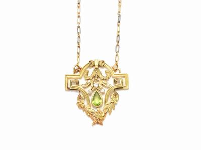 Collana in Oro Giallo con Diamanti ed Olivina