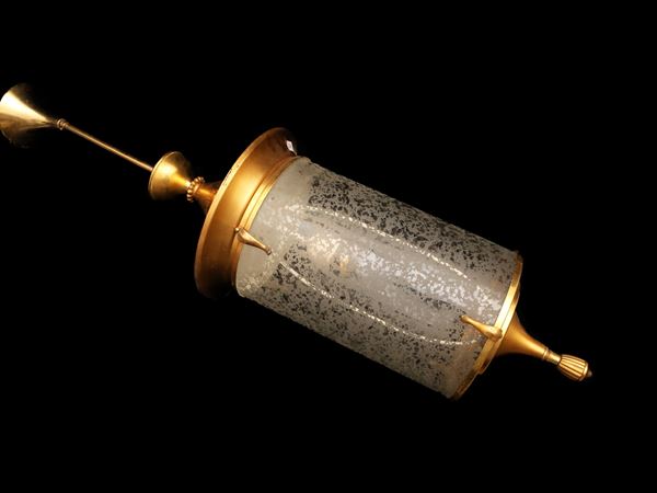 Cylindrical lantern in glass and brass