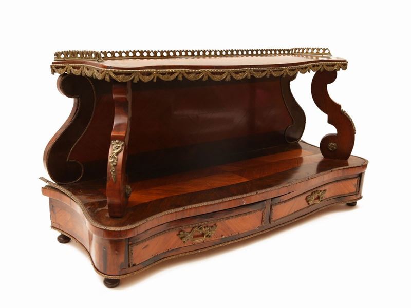 Etagere da Tavolo Impiallacciata in Legno di Rosa e Mogano