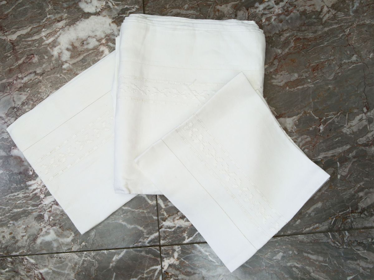 Parure Matrimoniale in Puro Lino Bianco, Artigianato Fiorentino