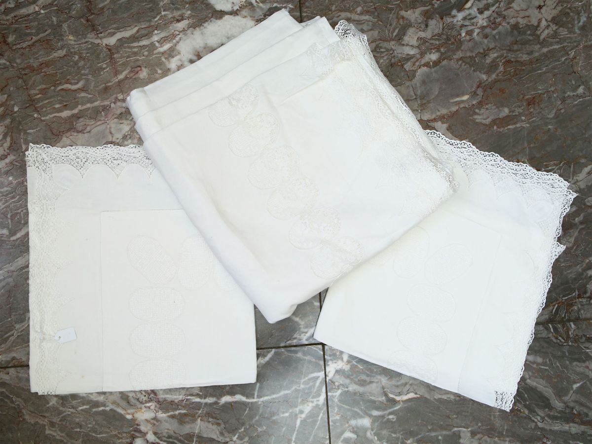 Parure Matrimoniale in Puro Lino Bianco, Artigianato Fiorentino