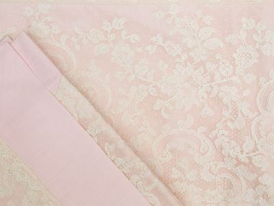 Completo Matrimoniale in Pura Seta Rosa e Pizzo, Artigianato Fiorentino