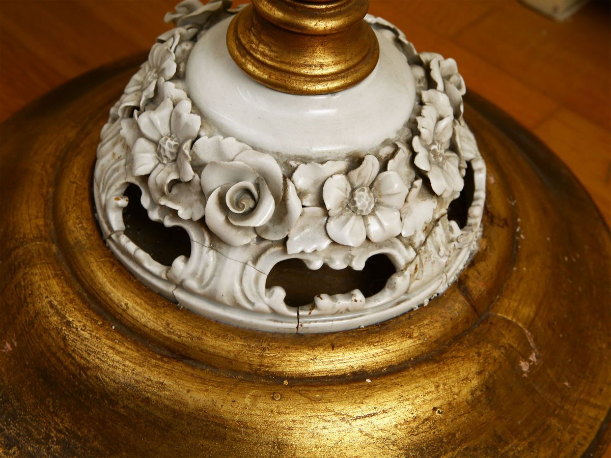 Piantana in Ceramica e Legno Dorato