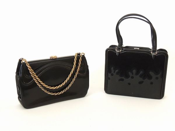 Two handbags in leather and suede