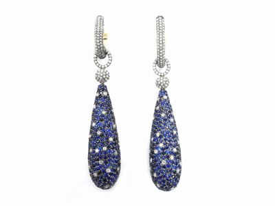 Orecchini Pendenti in Oro Brunito 585/1000 con Diamanti e Zaffiri