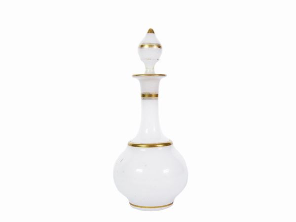 Small bottle in white opaline with gold highlights