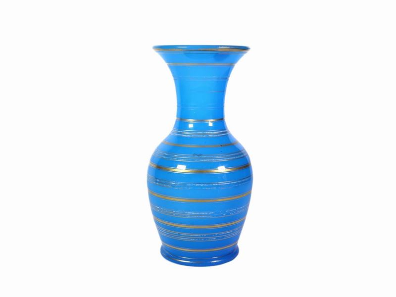 Vaso in Opaline Azzurra Lumeggiata in Oro
