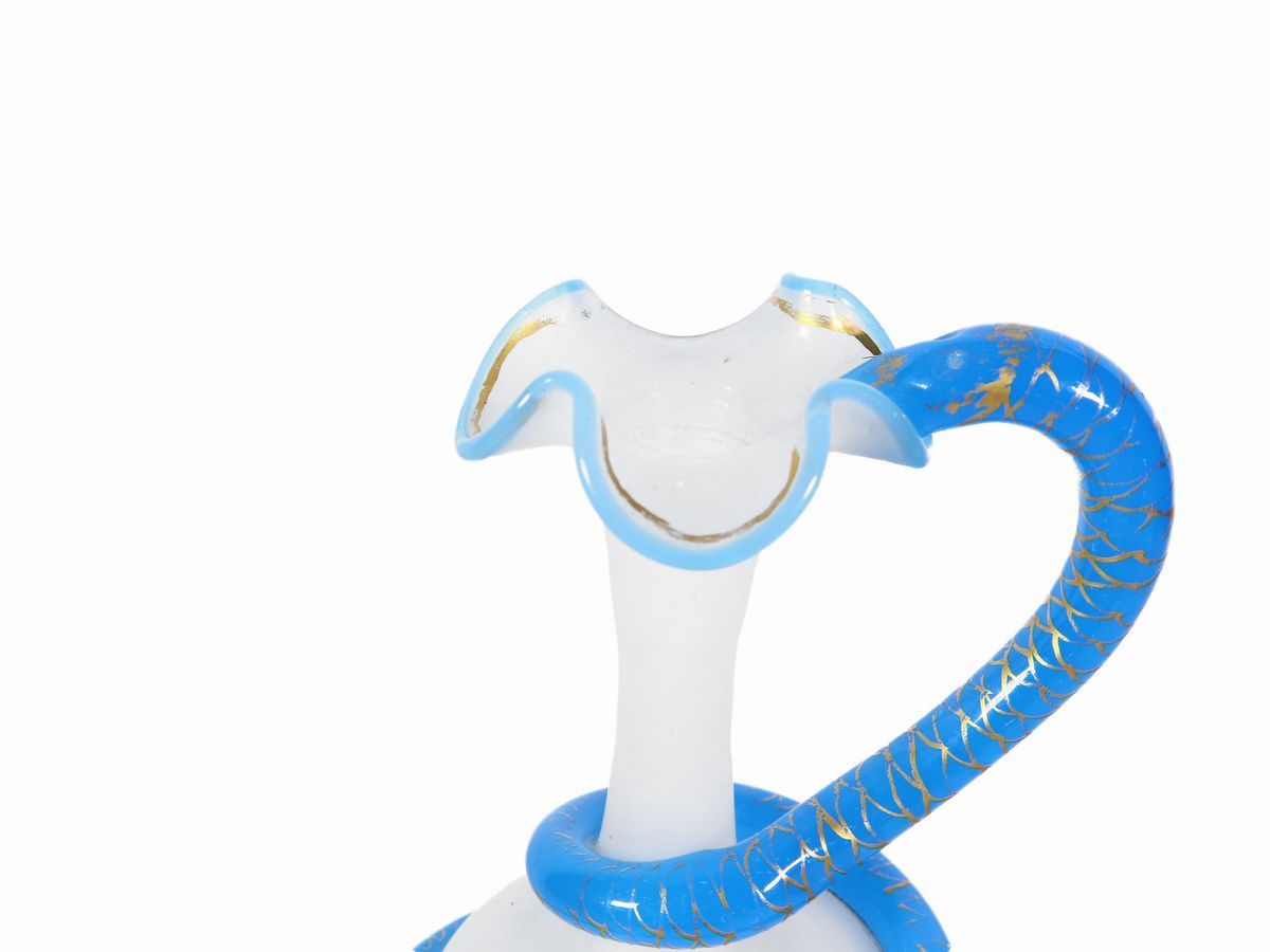 Vaso Ad Anfora in Opaline Bianca e Blu