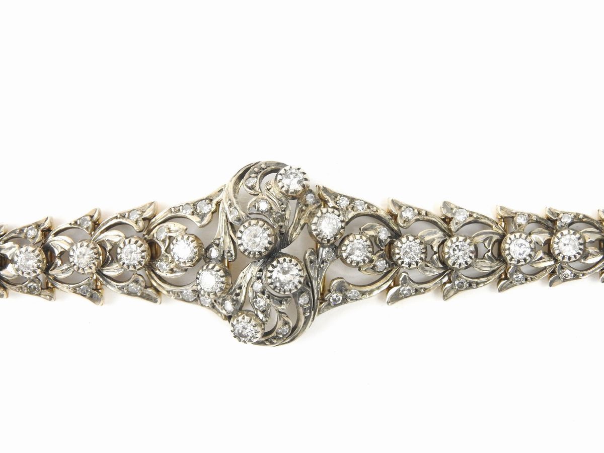 Bracciale in Oro Rosa e Argento con Diamanti