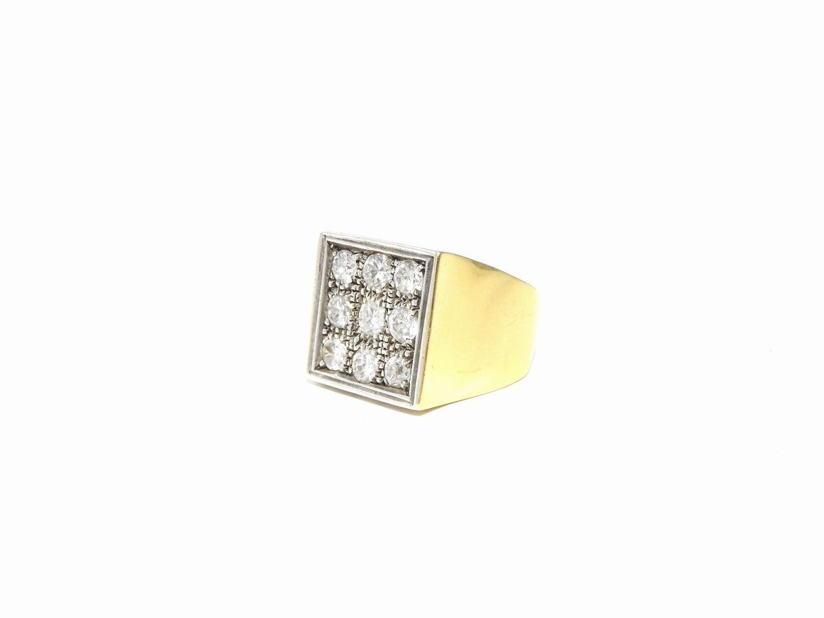Anello a Fascia in Oro Bianco e Giallo con Diamanti