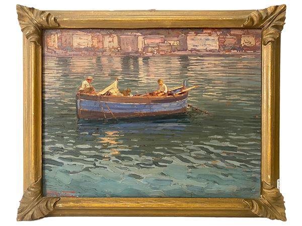 Ettore Morteo - Paesaggio marino con barca