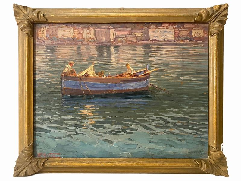 Ettore Morteo - Paesaggio Marino con Barca